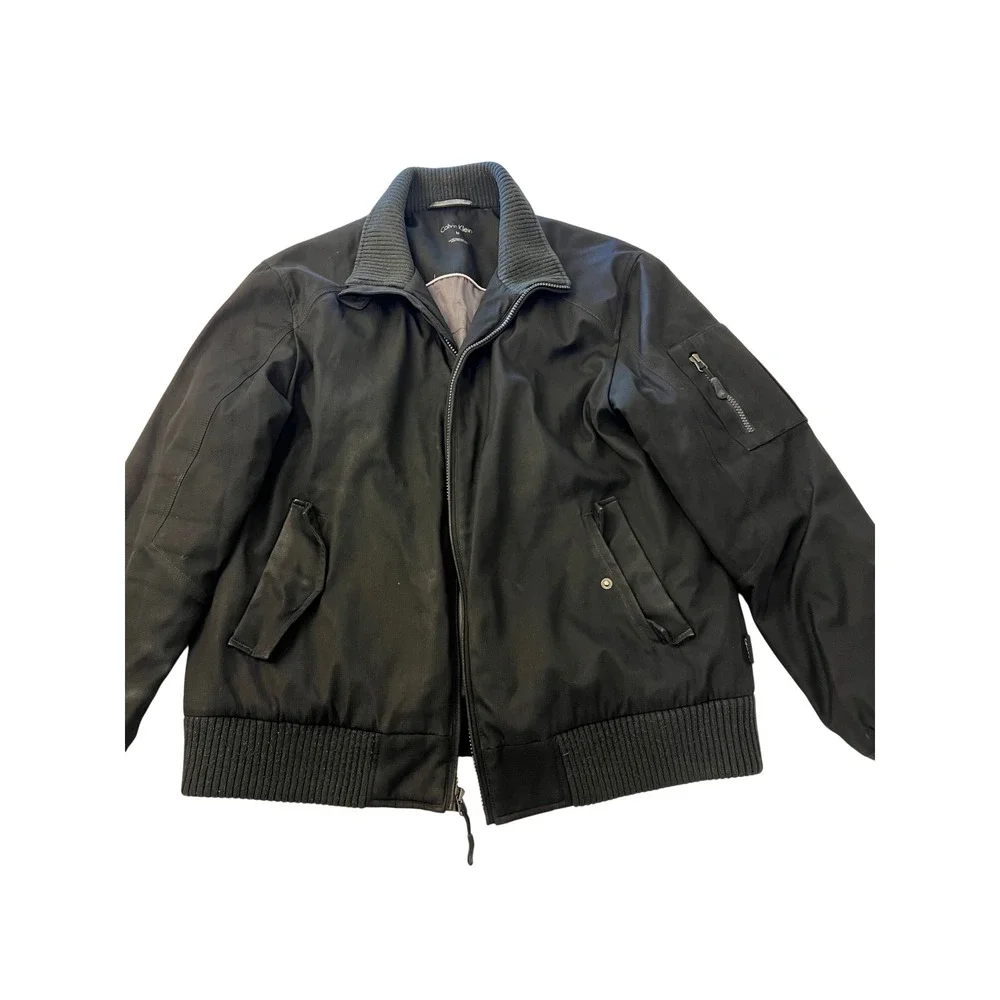 Calvin Klein Mens Bomber Jacket Black Water Resistant Wind Protection Size M